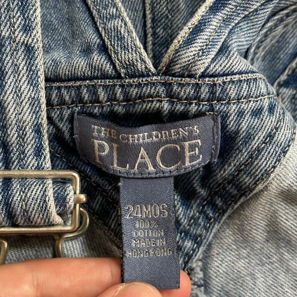 The Children's Place Denim Overalls Unisex 24 M Blue Carpenter Snap Inseam Y2K